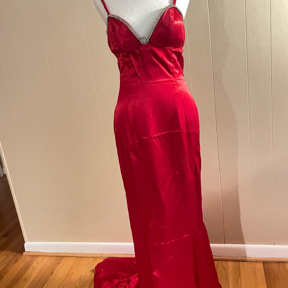 Elegant Red Gown with Rhinestone Straps